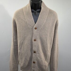 Express Cardigan Sweater Mens XL Wool Viscose Light Brown Pockets Long Sleeve